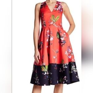 Ted Baker Floral Halter Dress - Coral and Navy
